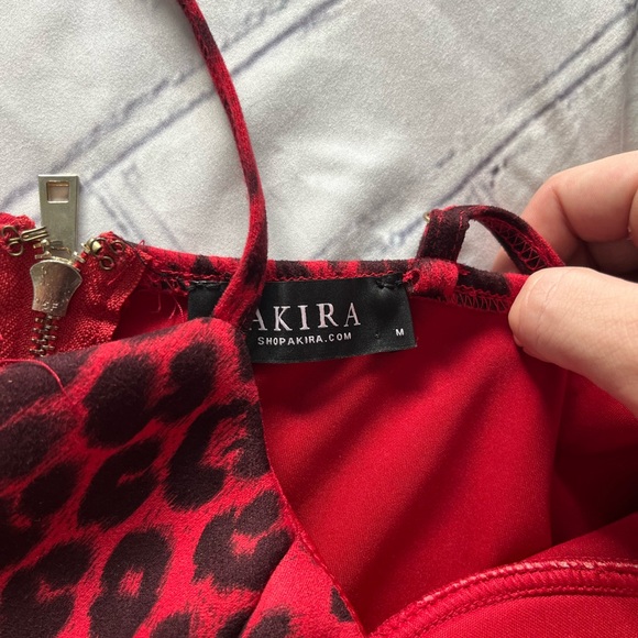 AKIRA Red Leopard Bodycon Bustier Mini Dress Women’s Medium Spaghetti Strap Cute - Picture 12 of 13